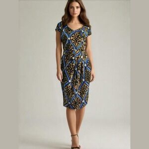 ANTONIO Melani Baroque Damask‎ Print Sheath Dress size XS stretch